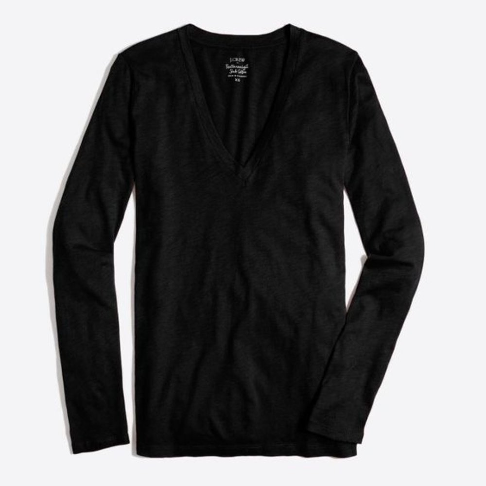 Featherweight Slub Cotton V-neck Long-sleeve Tee